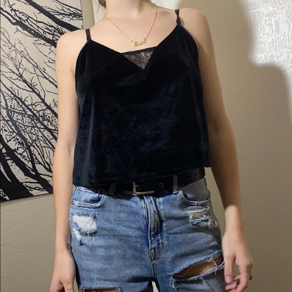 Black velvety sleep shirt with lace